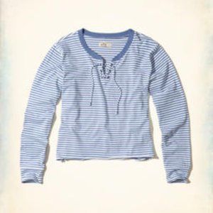 Hollister Striped Midi Lace-Up Long Sleeve T-Shirt XS